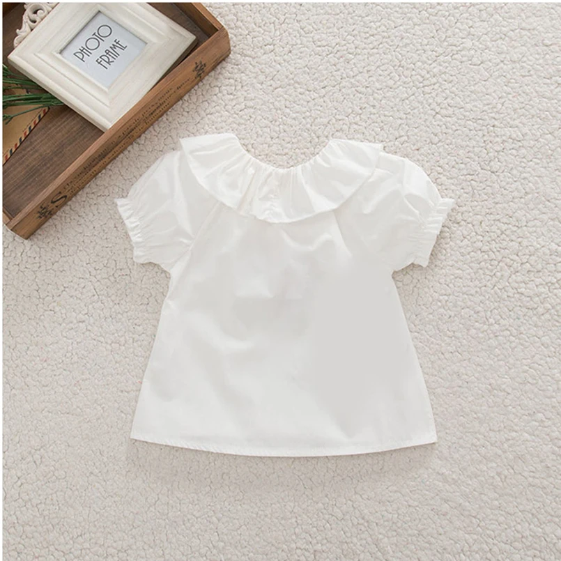 Baby Girl\'s Blouse Summer New Cotton Breathable Shirt Tops Clothing for Girls Versatile Ruffle Collar Short Sleeved T-shirt