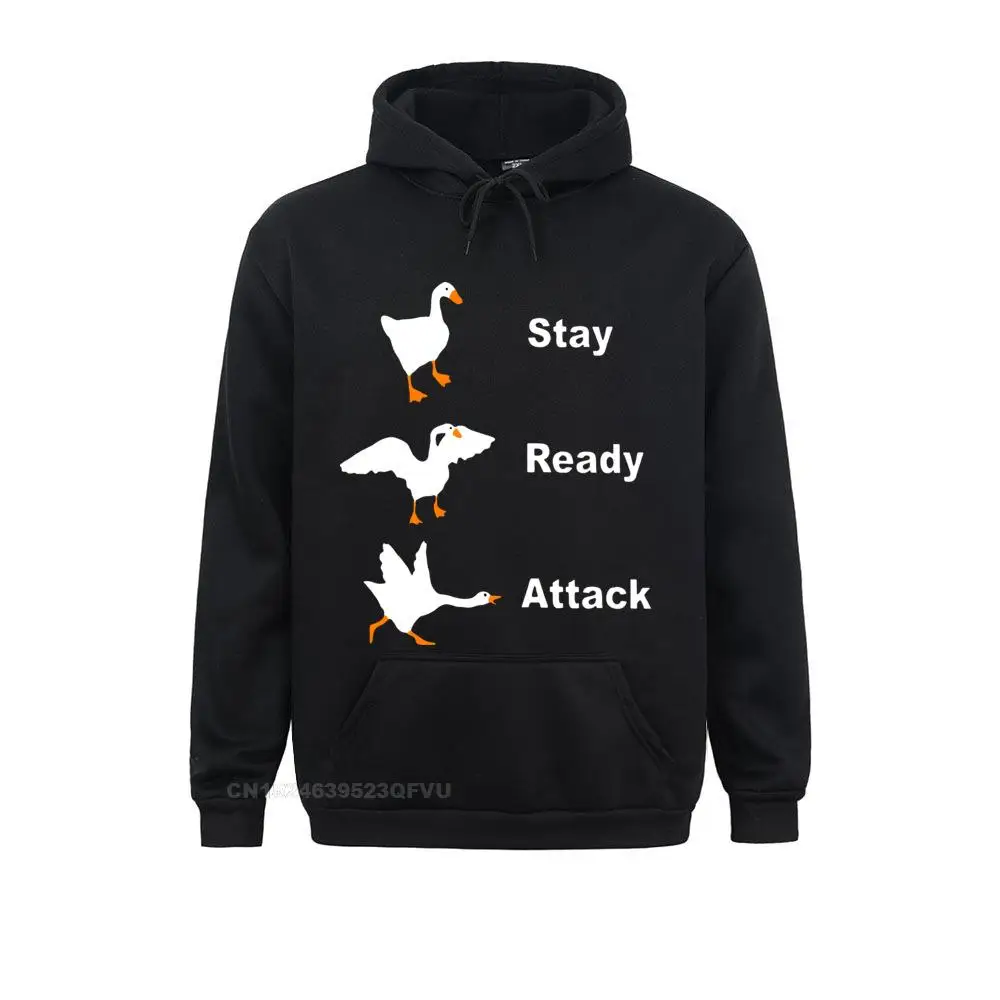 

Stay Ready Attack Goose Men Men's Funny Harajuku Men Untitled Goose Game Pullover Hoodie Camisas Happy New Year Clothing Shirt