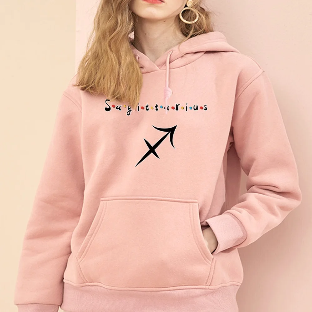 Felpa con cappuccio moda donna Street Sports Pullover sagittario stampa tasca oversize Top allentato ragazze Harajuku felpe sportive Casual