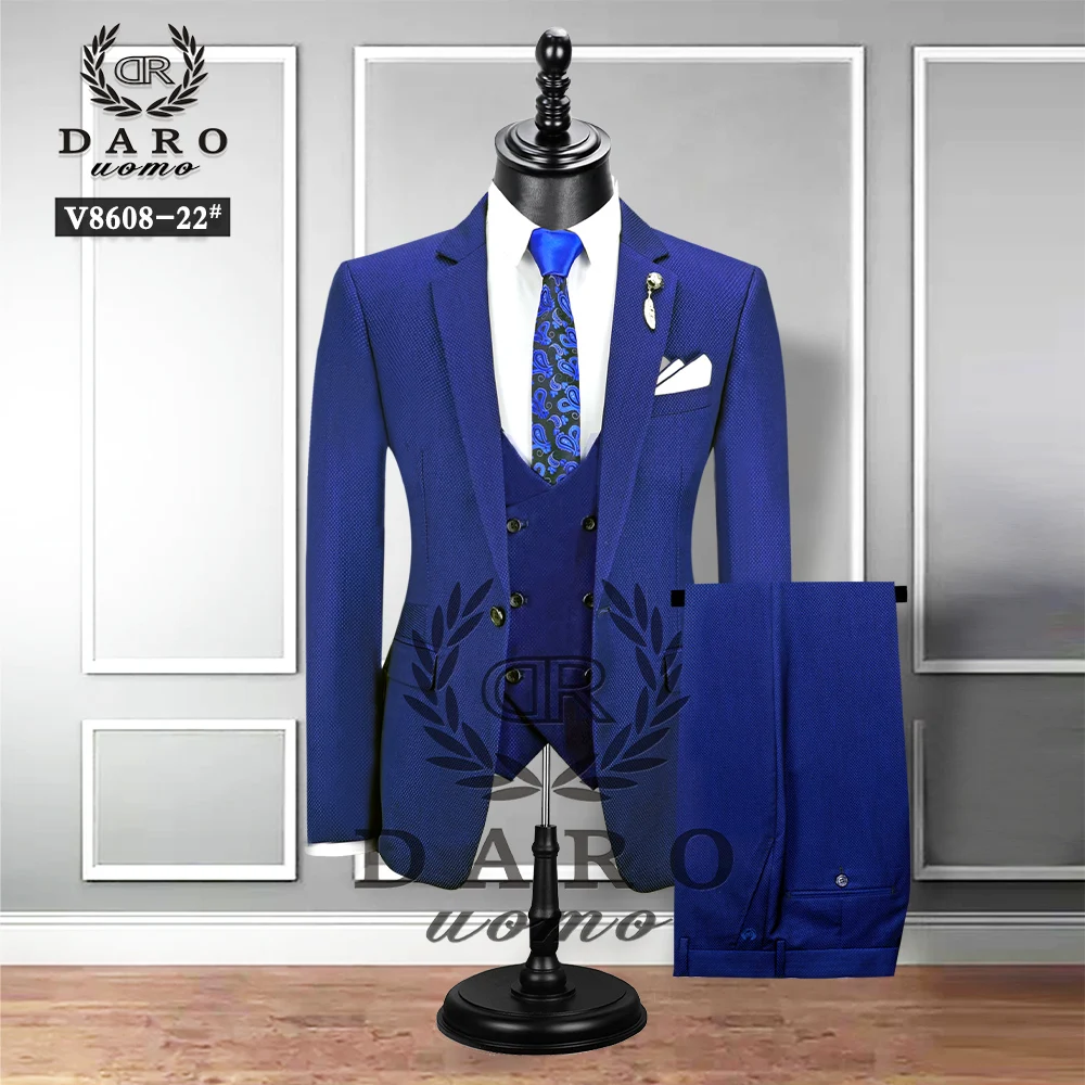 2023 New Men\'s Fashion Boutique Plaid Wedding Dress Suit Three-piece Male Formal Business Casual Suits DR8608