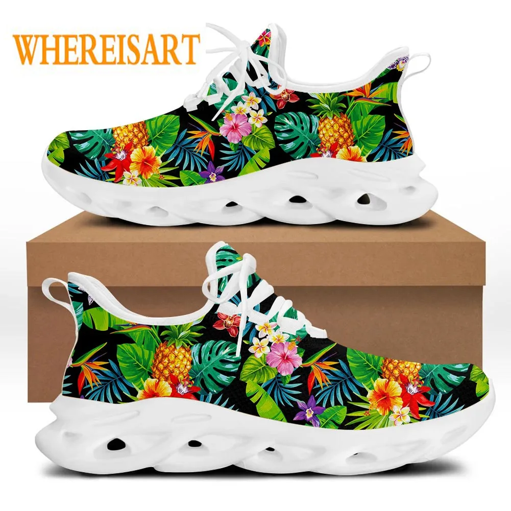 WHEREISART Tropical Pineapple Hawaii Style Print Women Shoes Lace Up Fahion Casual Walking Sneakers 2021 Spring Flats  Footwear