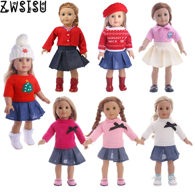 

Doll Clothes Sweater Dress 2Pcs/Sets Sweater+Jeans Skirt For 18 Inch American&43 Cm Baby New Born Doll Our Generation Girl`s Toy