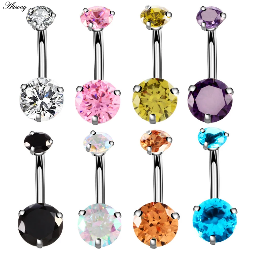 Alisouy New Brand AAA Zircon Style Crystal Body Jewelry Belly Button Ring Body Piercing Navel Piercing Silver Color Ombligo