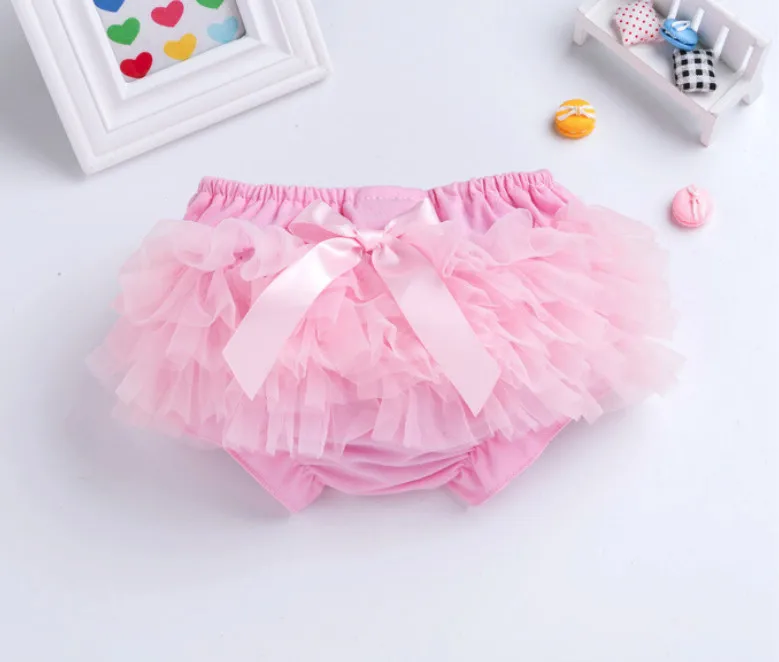 Top Quality Baby Girl Lace Bloomers Girls Ruffle Panties Infantil Toddler Bow Diaper Cover Kid Double-faced Yarn Shorts PP Pants