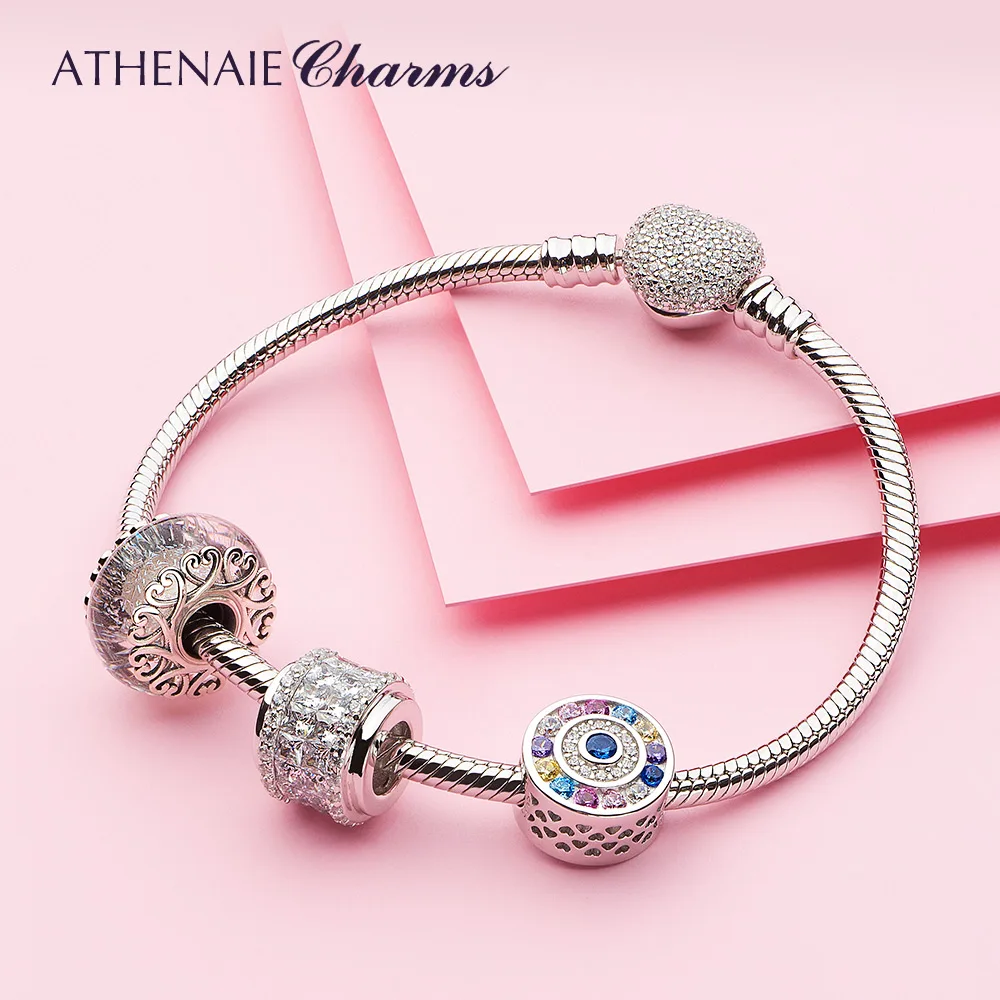 ATHENAIE 925เงินสเตอร์ลิง Shine Clear Zircon Bright Eternal Charms ลูกปัดพอดีสร้อยข้อมือ DIY เครื่องประดับวันเกิดของขวัญผู้หญิง