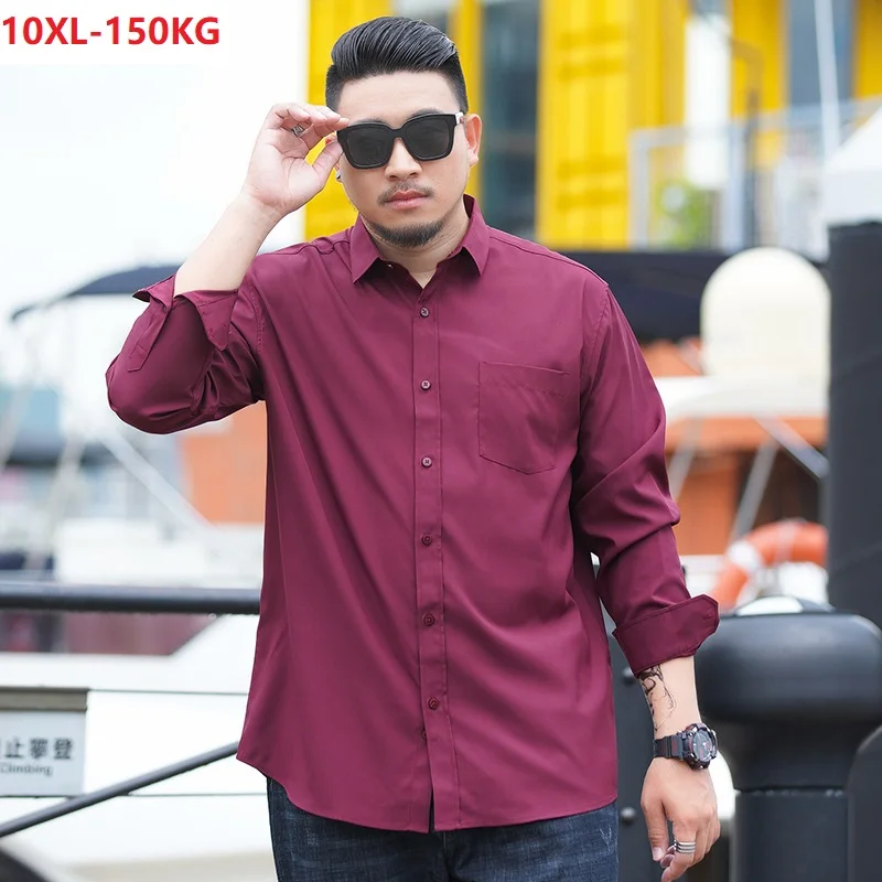 spring men casual shirt long sleeve plus size big 8XL 9XL 10XL loose business shirts fashion navy blue 56 58 60 62 64 66 150KG