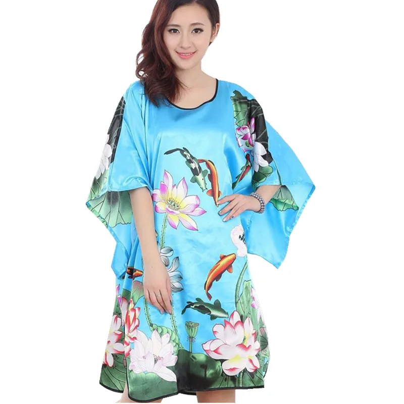 Lady Bat Sleeve Kimono Bathrobe Gown Print Floral Sleepwear Soft Intimate Lingerie Nightgown Lougne Nightdress