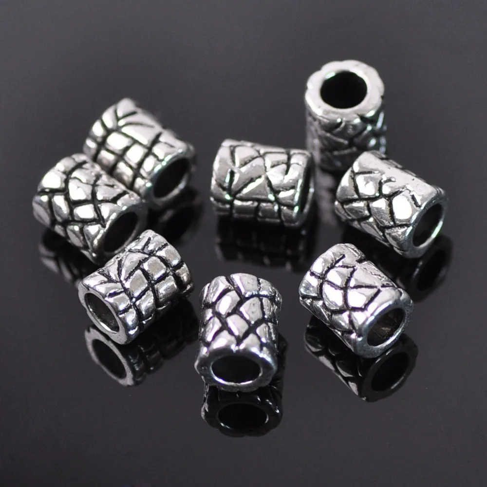 50pcs Tibetan Silver Color 6x7mm Metal Tube Shape Loose Spacer Beads lot for Jewelry Making DIY Crafts Findings - 56#