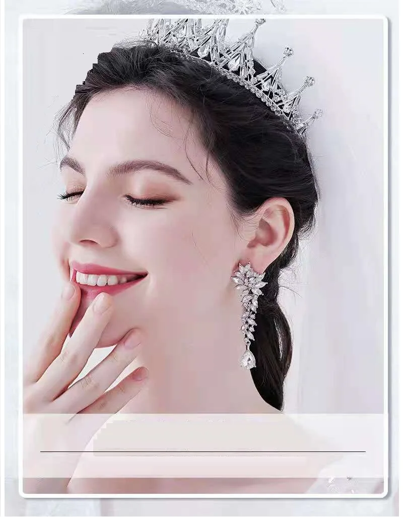 European and American Luxury Sparkling Rhinestone Long Earrings Net Celebrity Explosion Banquet Party Earrings