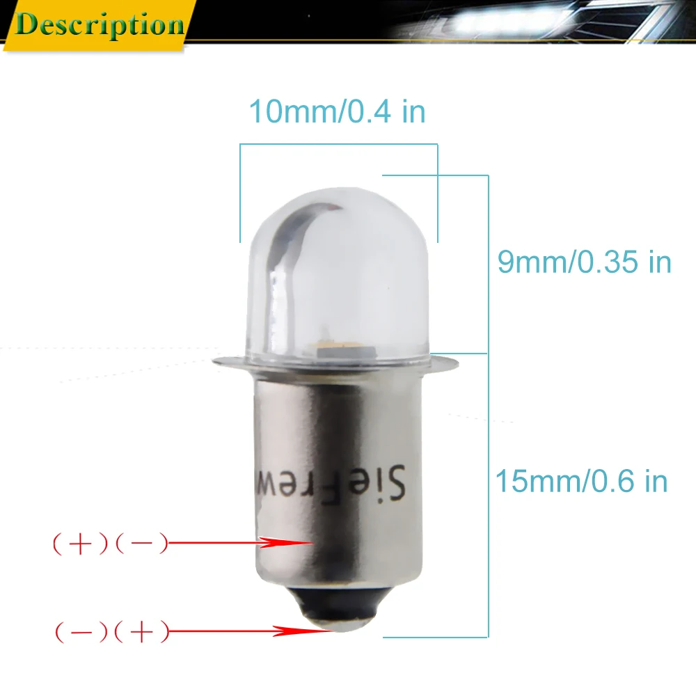 Bombilla LED p13.5S para Maglite, 3V, 4,5 V, 6V, 12V, 18V, CA, lámpara de repuesto, linterna de emergencia, luz de trabajo, blanco cálido, 2835 SM,