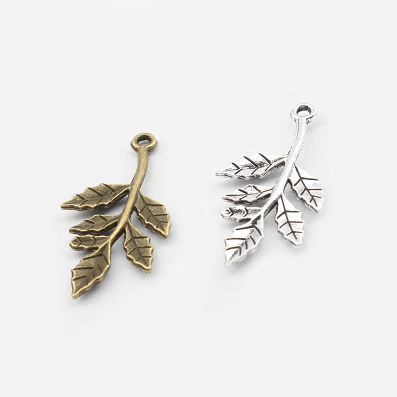 20pcs/lot Chic Branch Two Leaves Pendant Charm Elegant Women Simple Earring Necklaces Jewelry Accessories 16*30mm