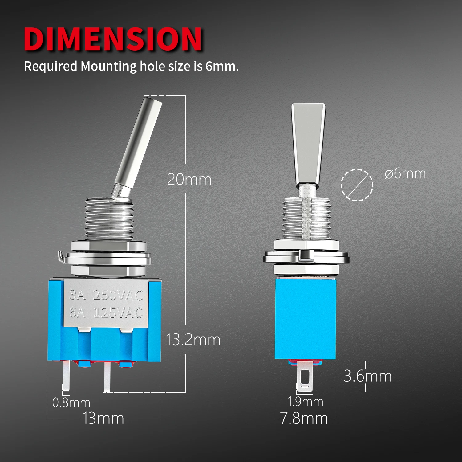 5 uds 2 pines Mini interruptor de palanca SPST 2 posiciones ON OFF interruptor de enganche de mango plano para coche camión con terminales de