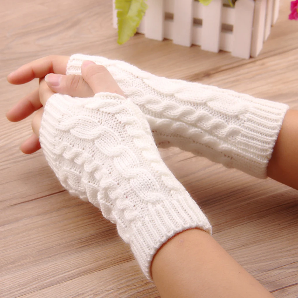 1 Pair Women Arm Warmer Fingerless Winter Cold Weather Hand Wrist Sleeve Solid Color Dressing Outdoor Gloves Casual