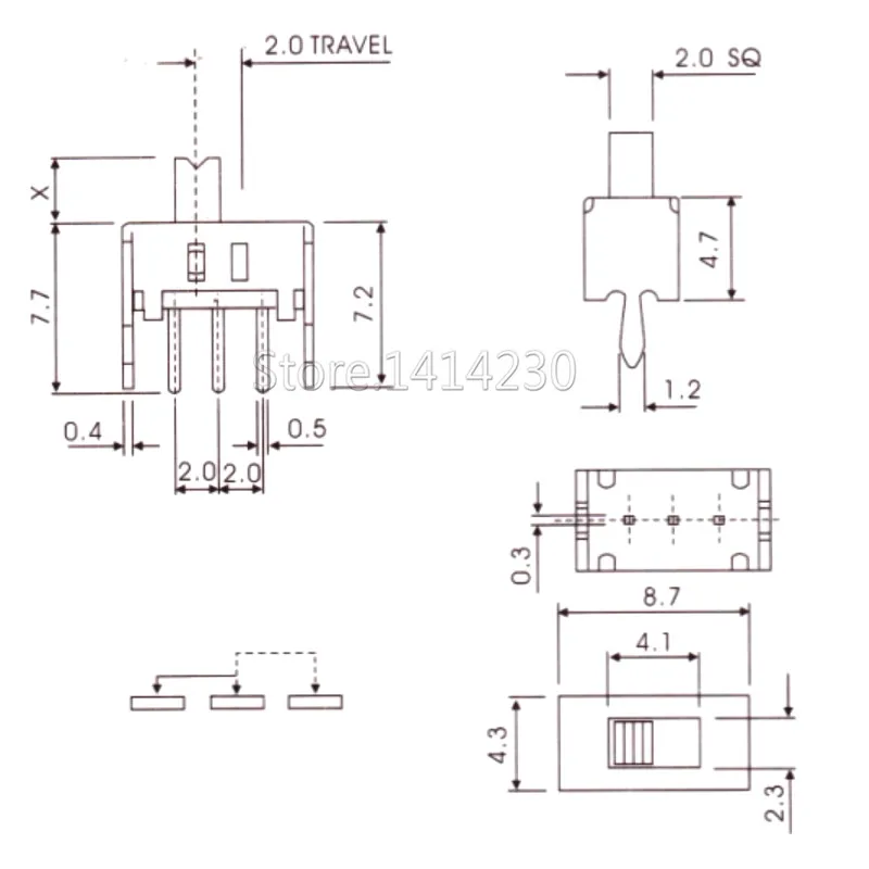 10Pcs SS12D07 mini interruttore a scorrimento 3pin 2 posizioni 1P2T SPDT maniglia interruttore a levetta di alta qualità: 3MM/4MM