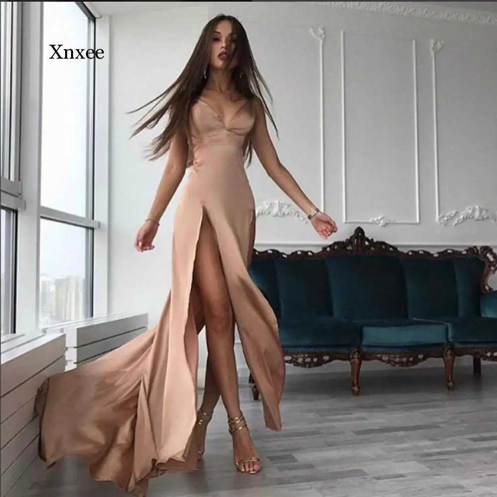 

Sexy High-Split Dress Women Solid Evening Party Clubwear Maxi Dresses Ladies Spaghetti Strap Sexy Party Club Dresses