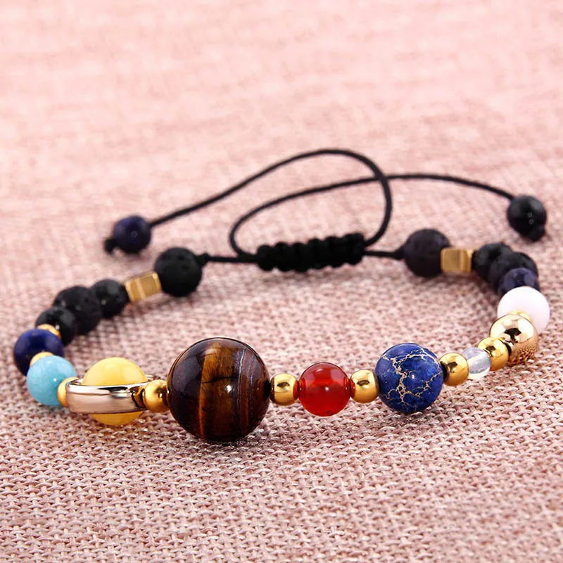 Yungqi Charm Bead The Eight Planet Bracelet Solar System Universe Galaxy Bracelet Adjustable Natural Stone Bangle for Women Girl