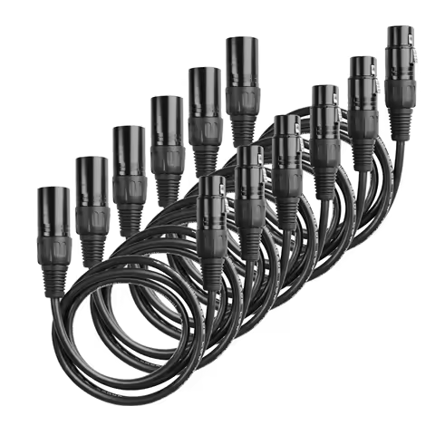 Pack of 6 pcs Black 1m/2m/5m Flexible DMX Cable 3 Pin Signal XLR Male to Female Cable Wire for Stage Lighting DJ Lights, 110 Ohm