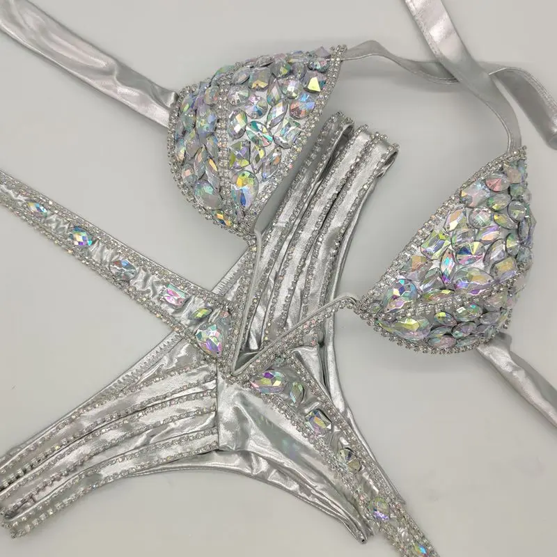 2020 venus vacation rhinestone diamond V collar bikini set sexy women bathing suit push up handmade swimwear popular beachwear