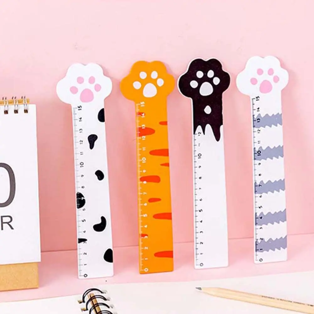 15cm Cartoon Cat Claw Ruler Creative Wooden Ruler Measuring Straight Ruler Tool Stationery Promotional Gift for Kids Student