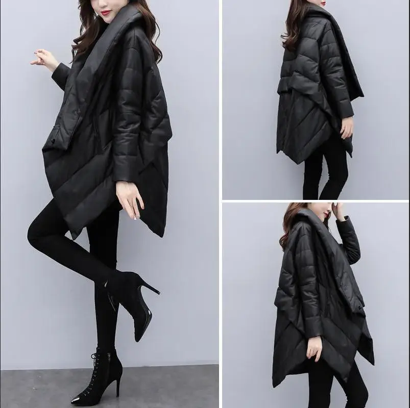 Winter 2020 New Long Sleeve Solid Color Irregular Black Cotton Warm Coat loose Large Size Jacket Fashion Women\'s Windbreaker