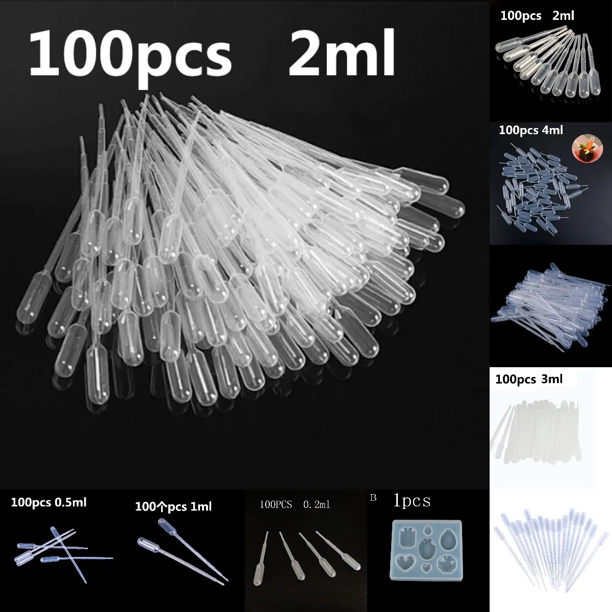 

100PCS Disposable 0.2/0.5/1/2/3/4ML Plastic Pipettes Transparent Eye Dropper Squeeze Transfer Oil Pipette