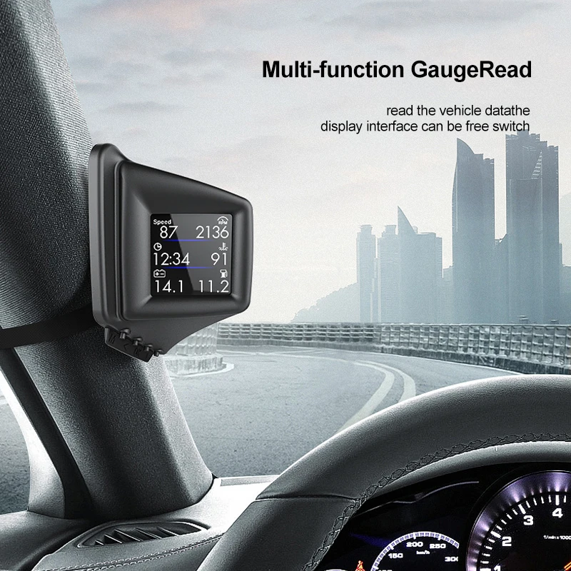 Universal Car A-pillar HUD Projector Head Up Display OBD GPS Speed Water Temp Warning AP-1 Overspeed Alarm LCD Display