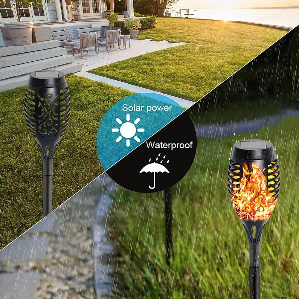 Solar Flame Torch Light Flickering Waterproof Garden Decor Landscape Lawn Lamp For Path Garden  Yard Outdoor Light