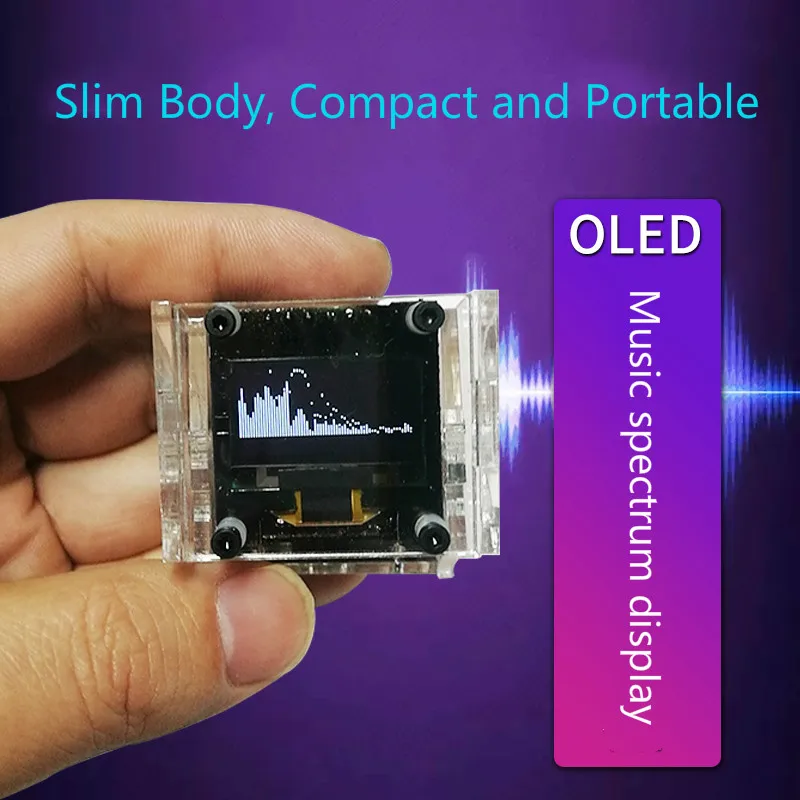 OLED Stereo Control Music Spectrum Display VU Meter 0.96 inch Screen 8-mode Module Handheld Miniature Ultra-thin With Case New