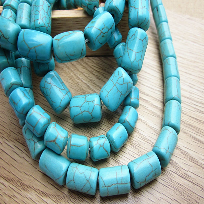 Blue Pine Separated Cylindrical Bucket Beads Synthetic Shallow Waist Drum