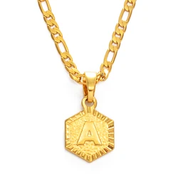 Anniyo A-Z Letters Charm Pendant Necklaces for Women Men Girls English Initial Alphabet Chains Gold Color Jewelry #114006P