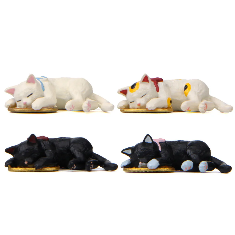 Kawaii Sleeping Lucky Cat Coin Money Kitten Figure Q version cute Fairy Garden Moss Miniatures Toys Home Decoration Accessories
