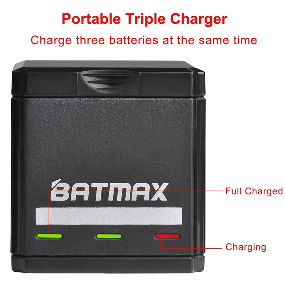 Batmax Battery For Gopro 7 Gopro 6 hero 5 Gopro 8 +USB Triple Charger Box with Type C Port for GoPro Hero7 6 hero5 Action Camera