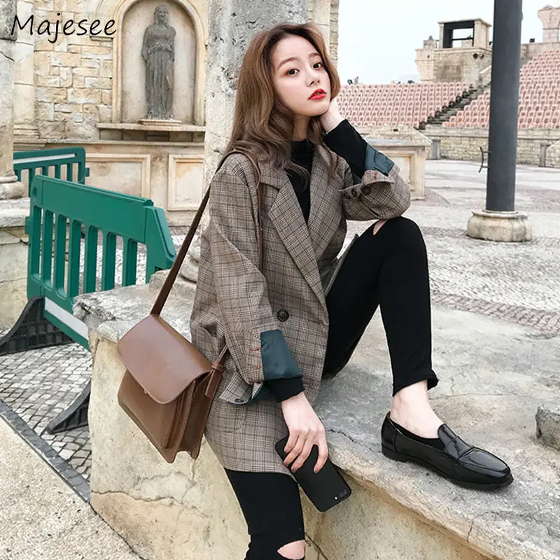 

Blazers Women Plaid Simple Loose Elegant Womens Coat All-match Workwear Harajuku Korean Style Ulzzang Females Fashion Chic Daily