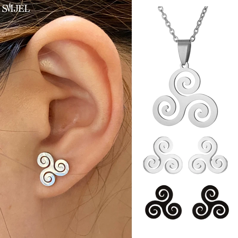 

2024 Punk Triskelion Earrings for Women Unisex Stainless Steel Swirl Spiral Symbol Earring Hip Hop Ear Teen Wolf Jewelry Collier