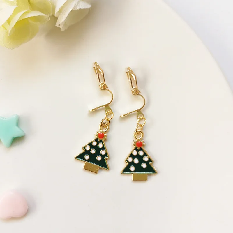 WENHQ Hot Sale Simple Cute Christmas Clip on Earrings No Pierced Ear Clips  Girl Students Fashion Cuff Earrings Charm Jewelry