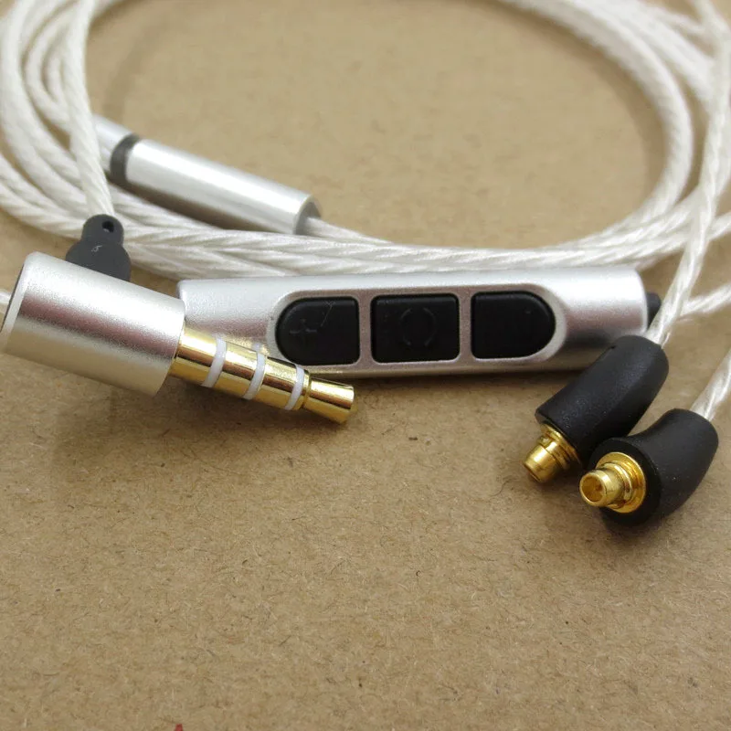 Сменный металлический кабель для Shure с 3 кнопками, посеребренный медный провод, улучшенный Hi-Fi кабель для наушников mmcx для iphone, Samsung se846