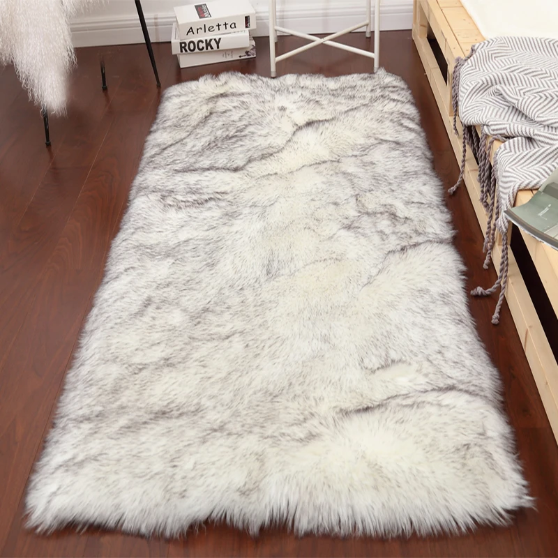 Long Wool Artificial Blanket, Faux Sheepskin Carpet, Bedroom, White Faux Fur Rug, Bedside Floor Mat, Sofa Cushion, Home Decor