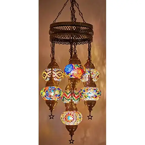 (Choose from 12 Designs) English Moroccan Mosaic Glass Chandelier Lights Hanging Ceiling Lamps