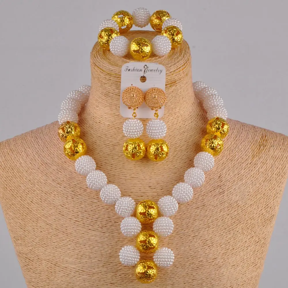 White Women Necklace Costume African Beads Jewelry Set