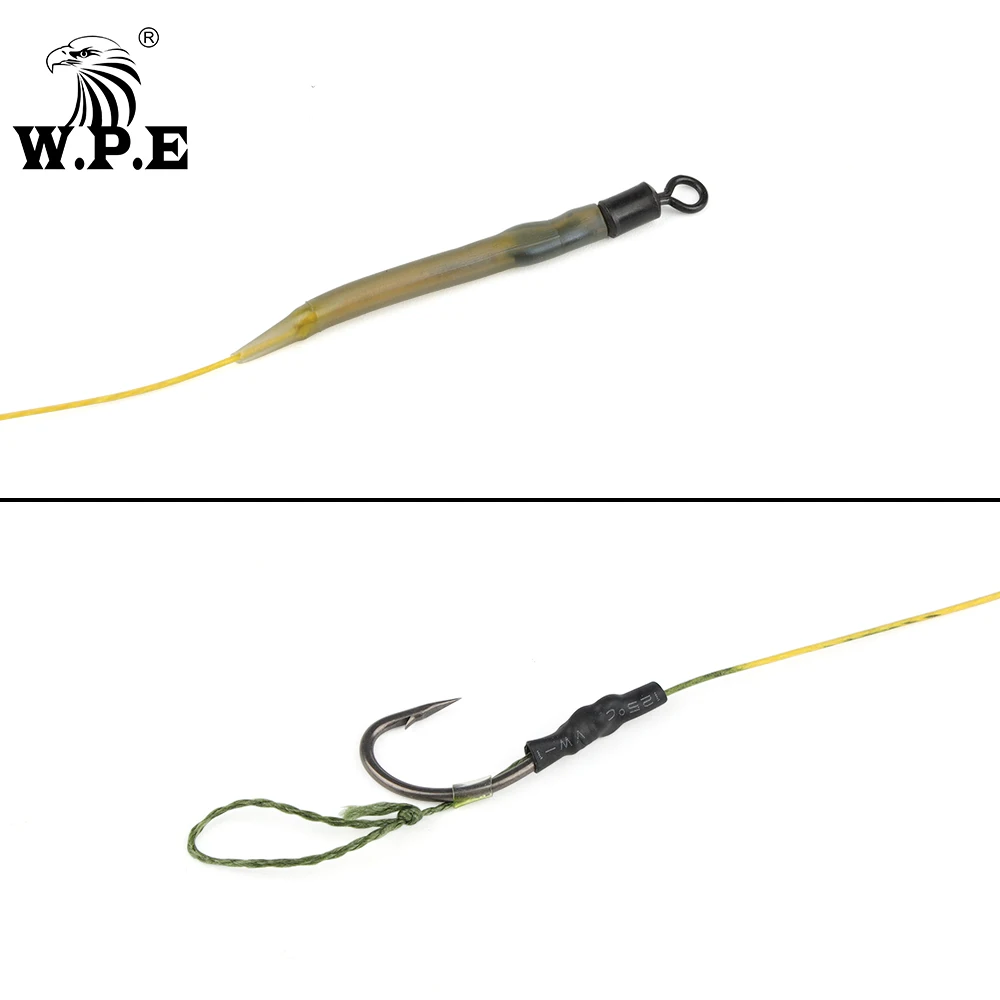 W.P.E 2pcs/pack Carp Fishing Hair Rig 4#/6# Barbed BKK Fishing Hook Ready Made Boilie Tied 20cm 40LB Braided Coated Fishing Line