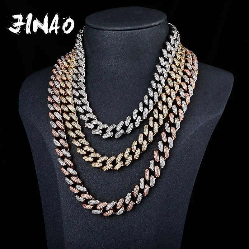 JINAO14mm High Quality Miami Cuban Chain Iced Out AAA+Cubic Zirconia Necklace Men and Women Jewelry For Gift