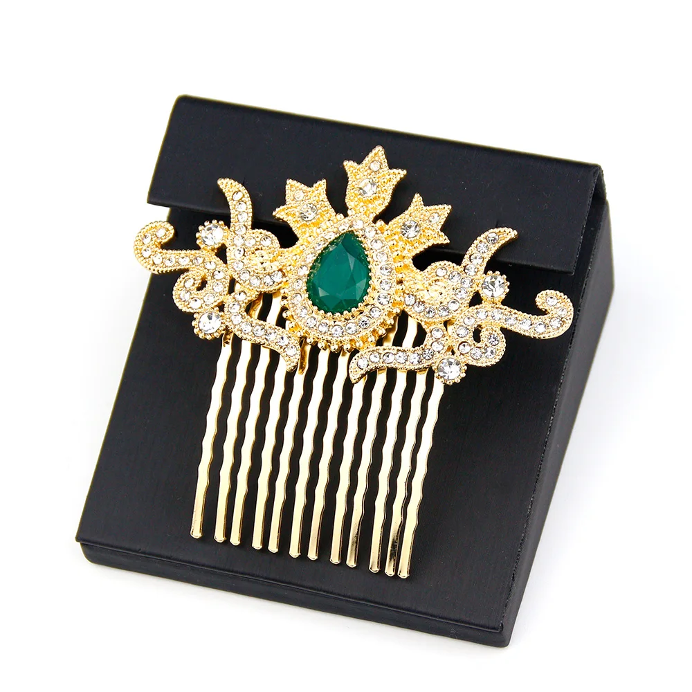 Sunspicems Elegent Gold Color Women Hair Combs Full Crystal Arab Metal Hairbrush Bride Wedding Jewelry Kaffiyeh Bijoux Gift 2021