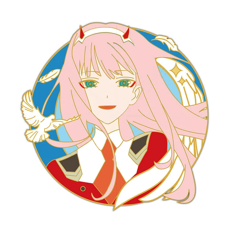 Cute Happy Zero Two Enamel Pin Kawaii Cartoon Pink Hair Mystery Girl Brooch Anime DARLING In The FRANXXS Badge Jewelry Gift