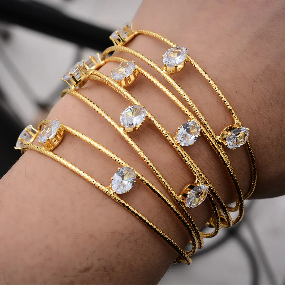 24K 4 Stks/partij Witte Steen Dubai Ethiopische Goud Kleur Manchet Armbanden Voor Vrouwen Vrouw Bruiloft Sieraden Armbanden & Armband vrouw Meisje Geschenken