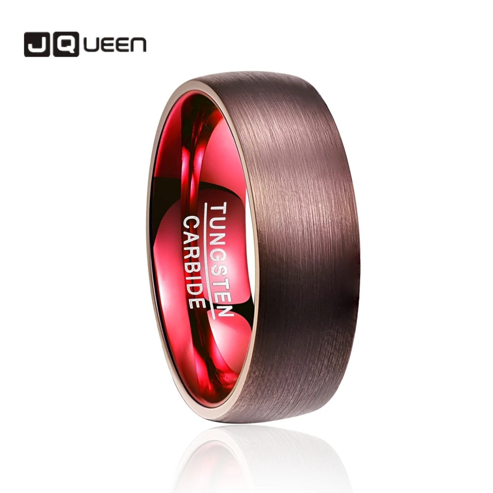 JQUEEN 8mm Tungsten Carbide Ring Plated Brown Red Dome Tungsten Ring Engagement Wedding Brands Mens Rings Comfort Fit