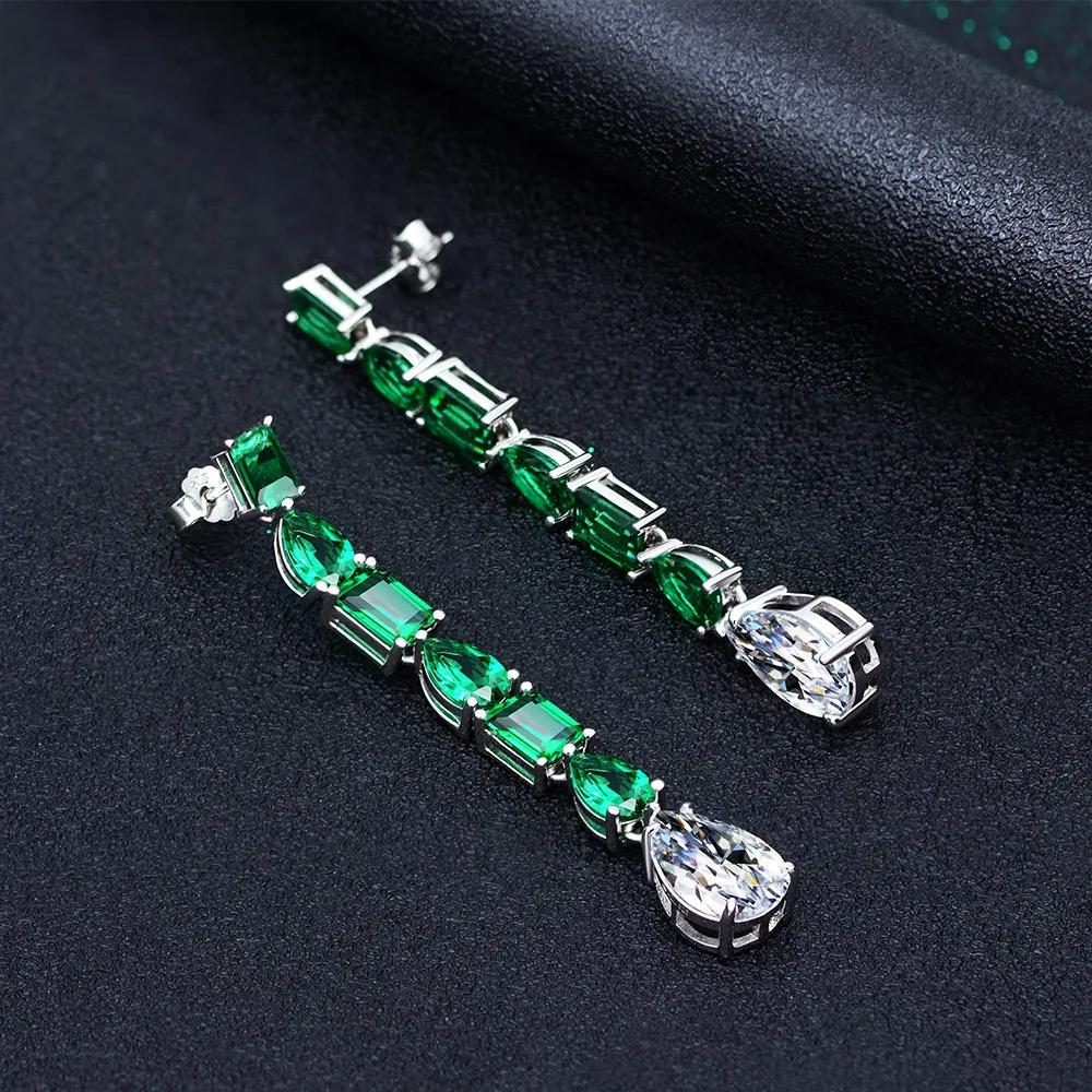 Original 925 sterling silver 3ct Diamond Emerald Dangle Earring Jewelry Gemstones Party Wedding Drop Earrings for Women Bridal image 3