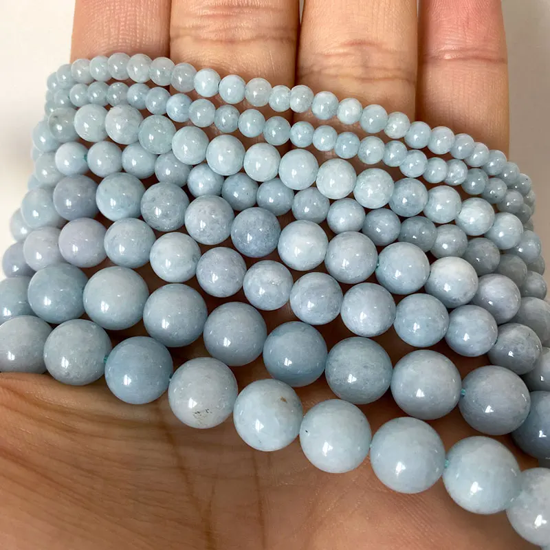 Wholesale Round Natural Stone Beads Light Blue Aquamarine For Jewelry Making DIY Bracelet Necklace 4/ 6/8/10MM