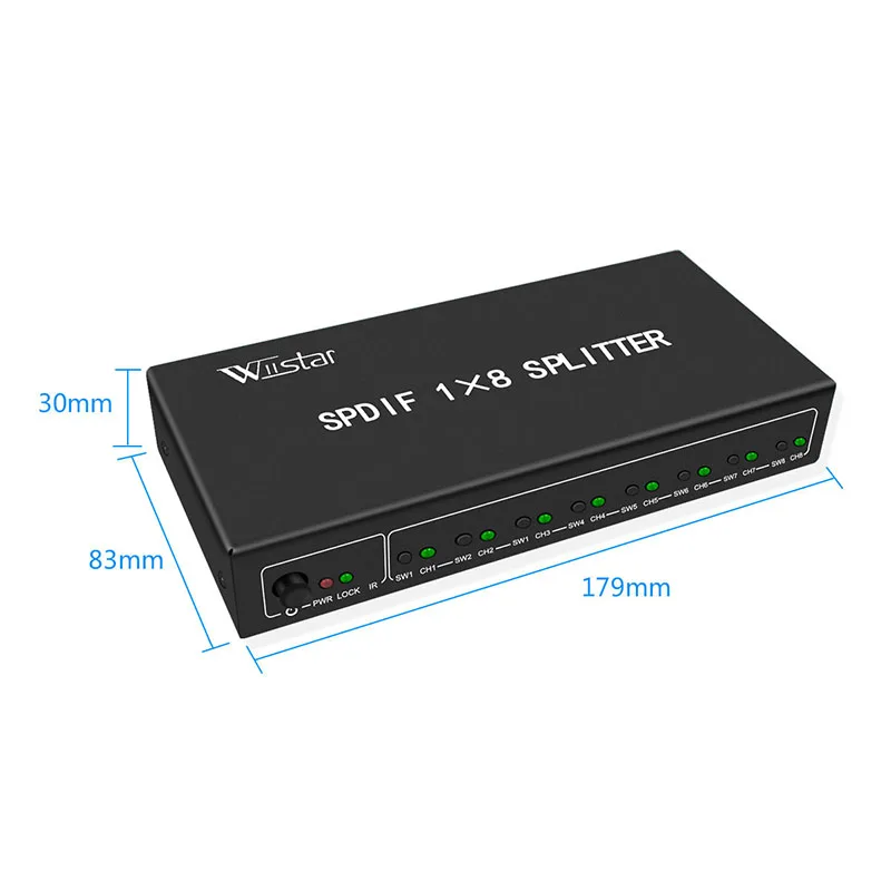 Fiber Toslink  SPDIF 1 input 8 output Splitter 1x8 Digital Optical Audio Converter Support DTS AC3