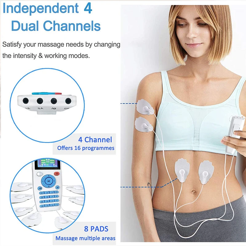 

Rechargeable 16 Modes 4 Output EMS Nerve Muscle Stimulation EMS TENS LED Display Pulse Meridians Physiotherapy Massager