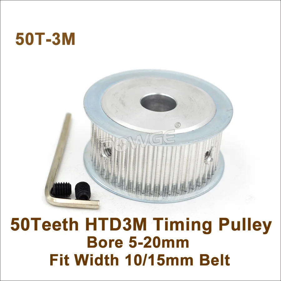 

POWGE 50 Teeth 3M Synchronous Pulley Bore 5-20mm Fit Width 10/15mm 3M Belt 50T 50Teeth HTD 3M Timing Belt Pulley 50-3M AF